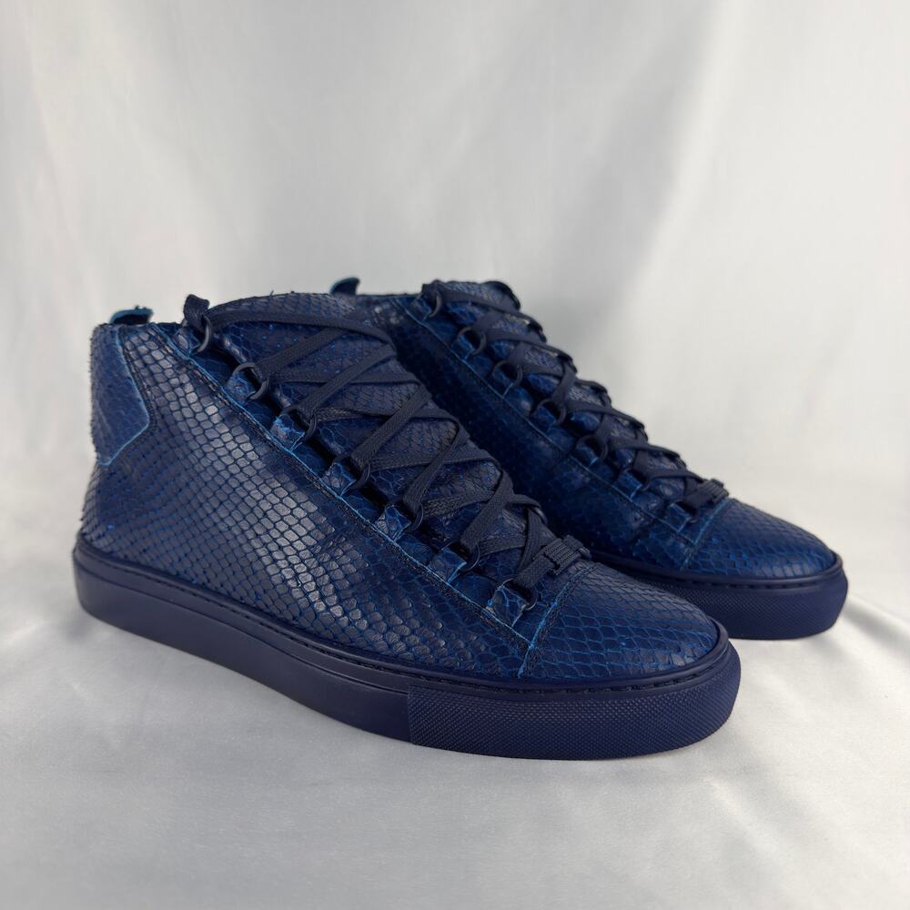 Balenciaga Arena High Top Blue Python Embossed Leather Sneakers Size 41 EU